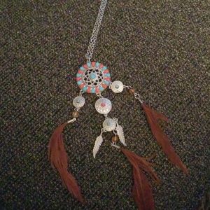 Silver Indian feather necklace